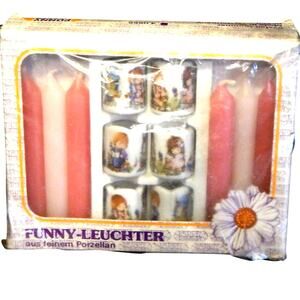 6  Vintage German Candle Holder Signed Funny Design W Germany (Candles R Melted)